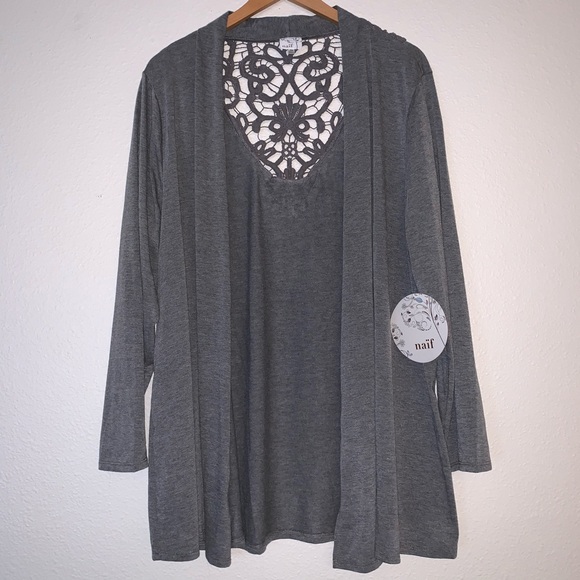 NAIF Sweaters - naïf Open Cardigan/Duster with Crochet Back